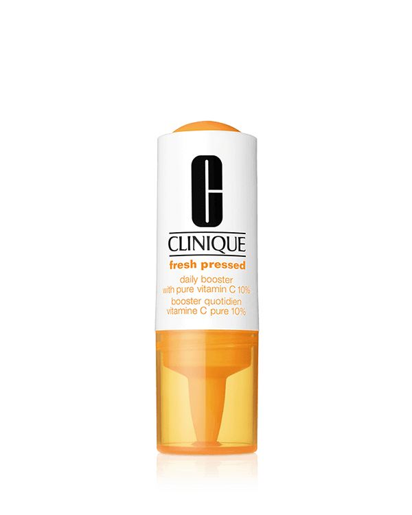 Fresh Pressed™ Booster Anti-Âge Vitamine C Pure 10%, À utiliser avec votre crème hydratante Clinique préférée pour illuminer instantanément votre teint.